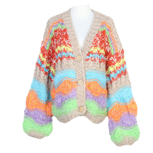 WezelBezel Rainbow Stripe V-Neck Cardigan – Thick, Cozy, and Handmade