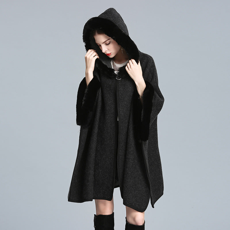 WezelBezel Woolen Coat - Hooded Shawl Cape