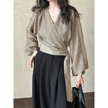 WezelBezel V-Neck Tie Front Shirt