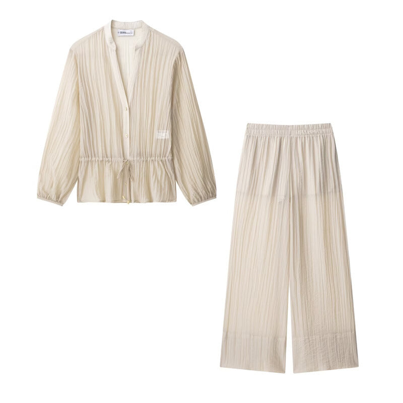 WezelBezel Sheer Blouse + Wide-Leg Pants