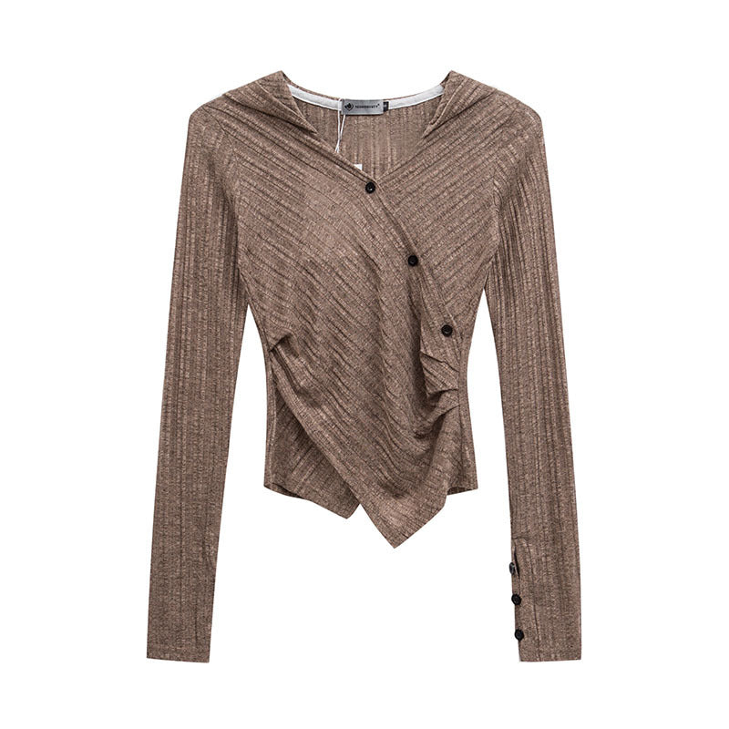 WezelBezel Ribbed Gathered Knit Top