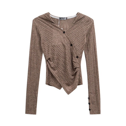 WezelBezel Ribbed Gathered Knit Top