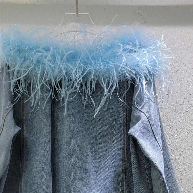 WezelBezel Denim Coat - Slash Neck Style