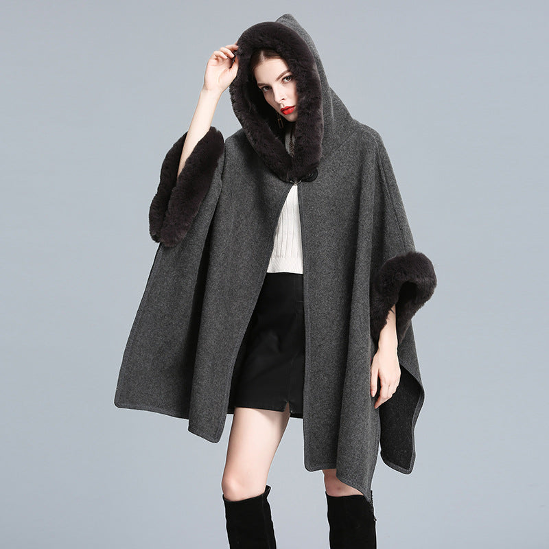 WezelBezel Woolen Coat - Hooded Shawl Cape