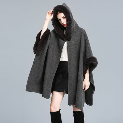 WezelBezel Woolen Coat - Hooded Shawl Cape