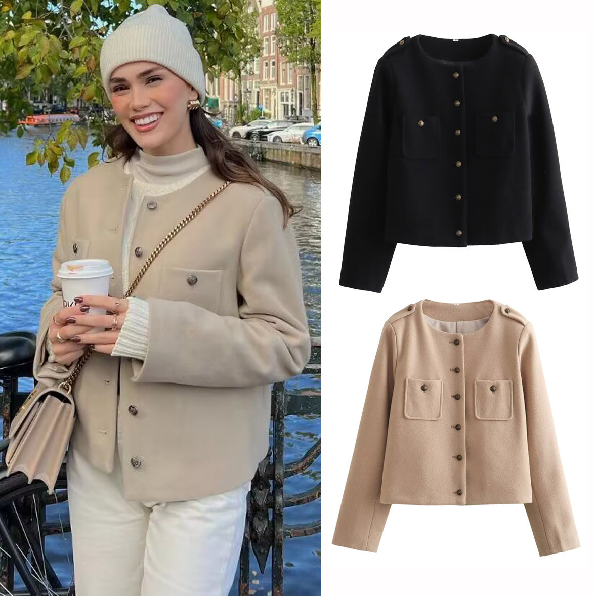 WezelBezel Soft Short Coat - Pocket Decoration