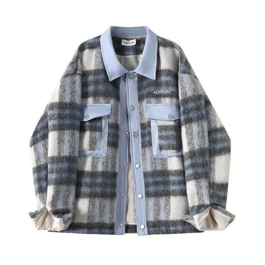 WezelBezel Plaid Woolen Jacket – Casual Color-Blocked Style