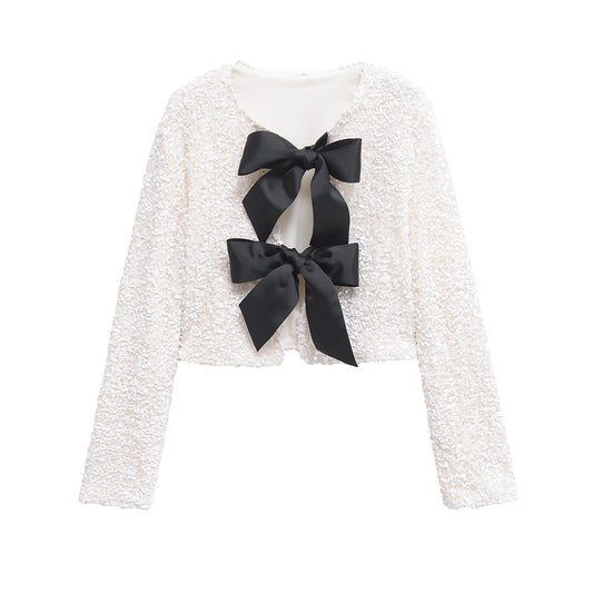 WezelBezel Sequined Bow Jacket - Short Style