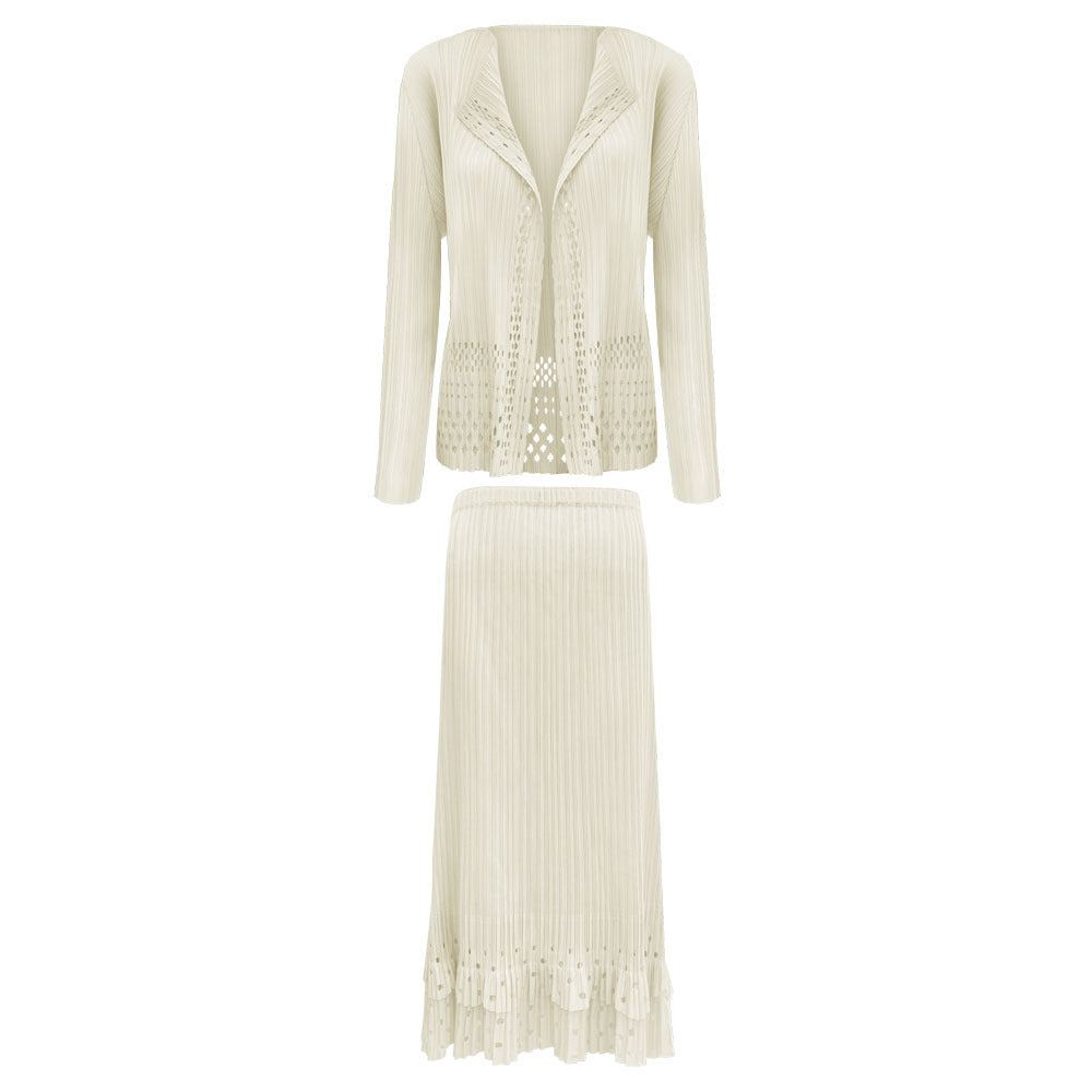 WezelBezel Apricot Cardigan Skirt Set