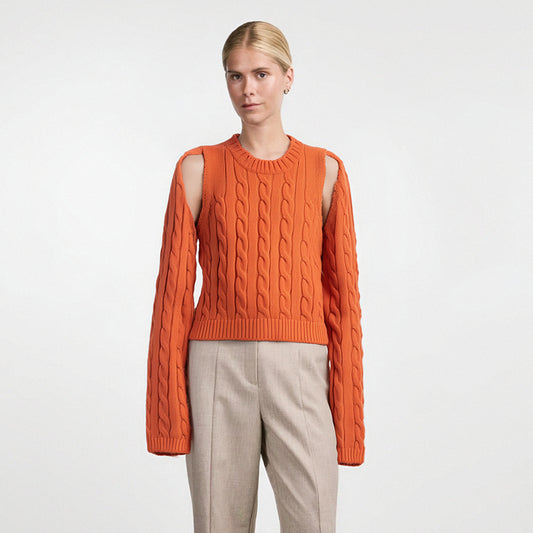 WezelBezel Orange Knitted Vest and Sweater Set – Unique Two-Piece Design