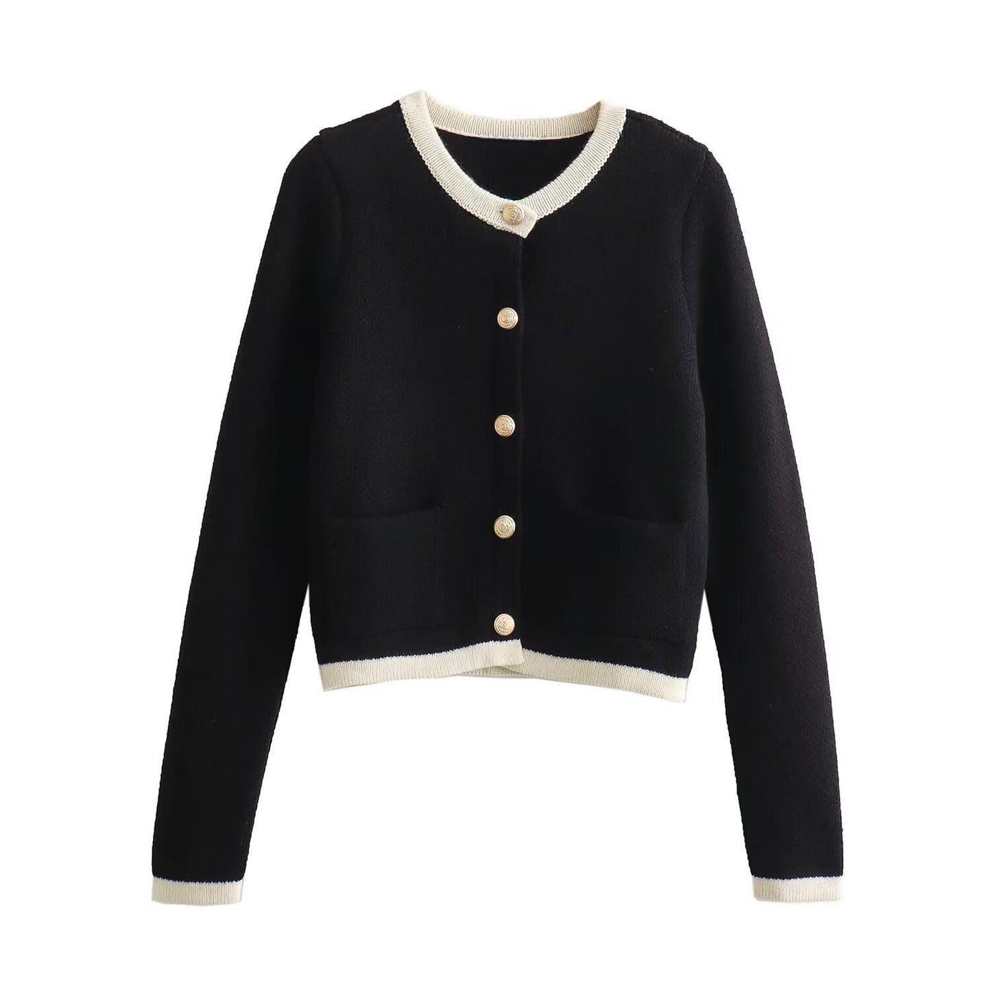 WezelBezel Button Decoration Cardigan - Small Fragrant Style