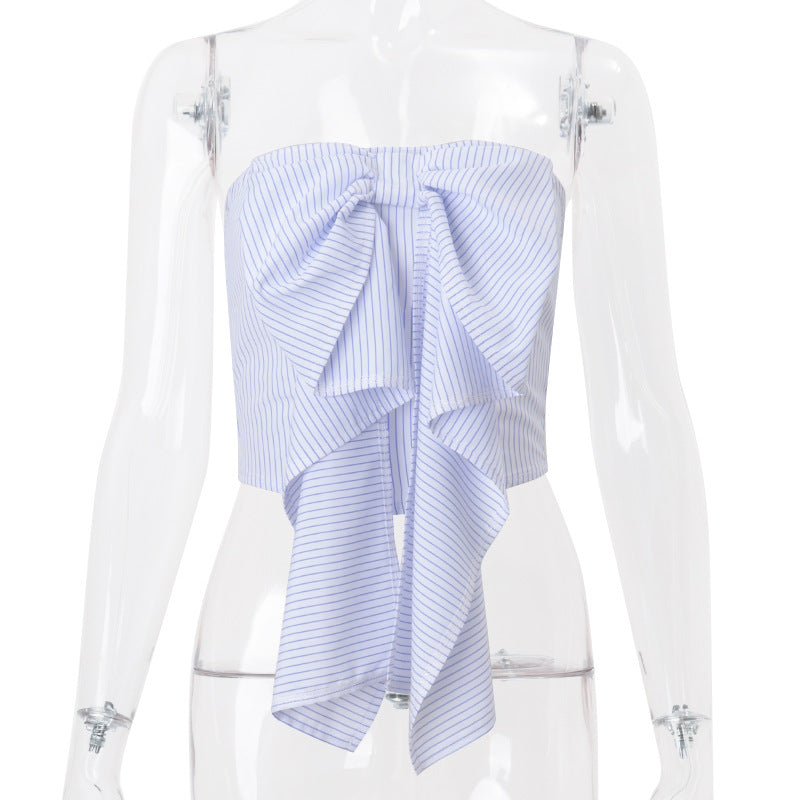 WezelBezel Striped Bow Tube Vest