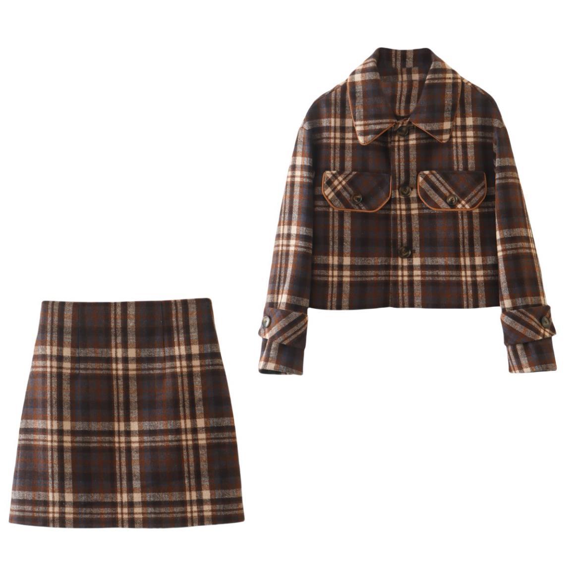 WezelBezel Plaid Jacket and Skirt Set - Street Style