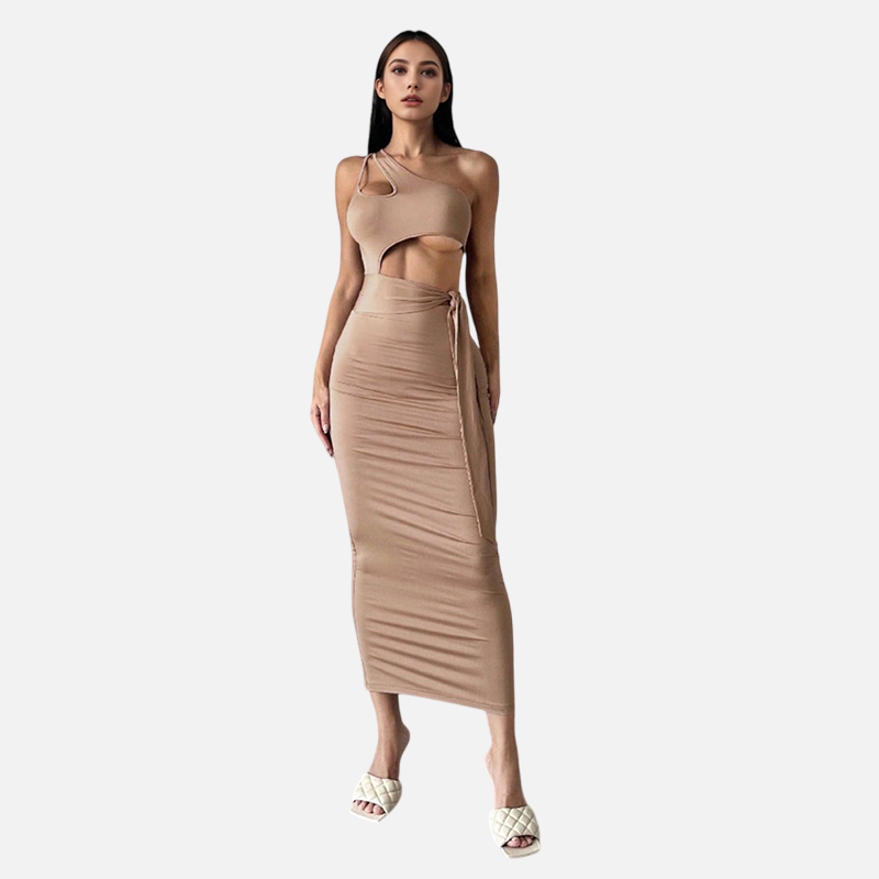 WezelBezel Asymmetric Long Slit Dress