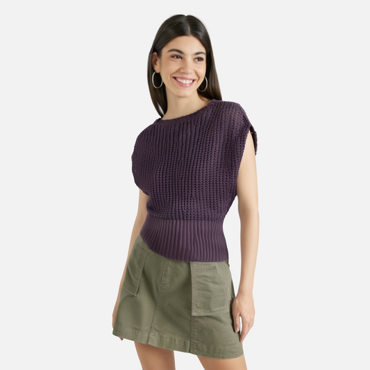 WezelBezel Solid Color Short-Sleeve Knit Top