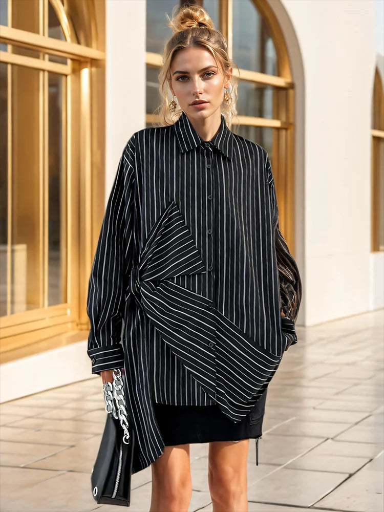 WezelBezel Bow Irregular Blouse - Loose Long Sleeves