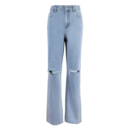 WezelBezel Ripped Straight-Leg Jeans – Casual Loose Fit with Slant Pockets
