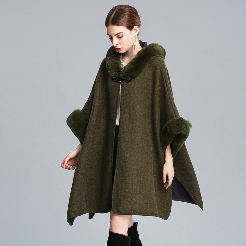 WezelBezel Woolen Coat - Hooded Shawl Cape