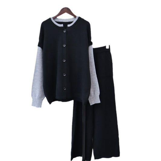 WezelBezel Detachable Sleeve Cardigan Set – Knitted Top with Woolen Pants