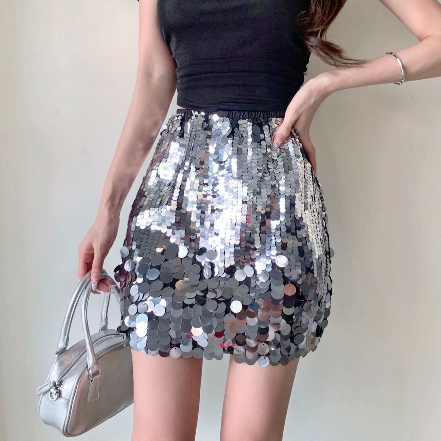 WezelBezel Sequin Pleated Midi Skirt