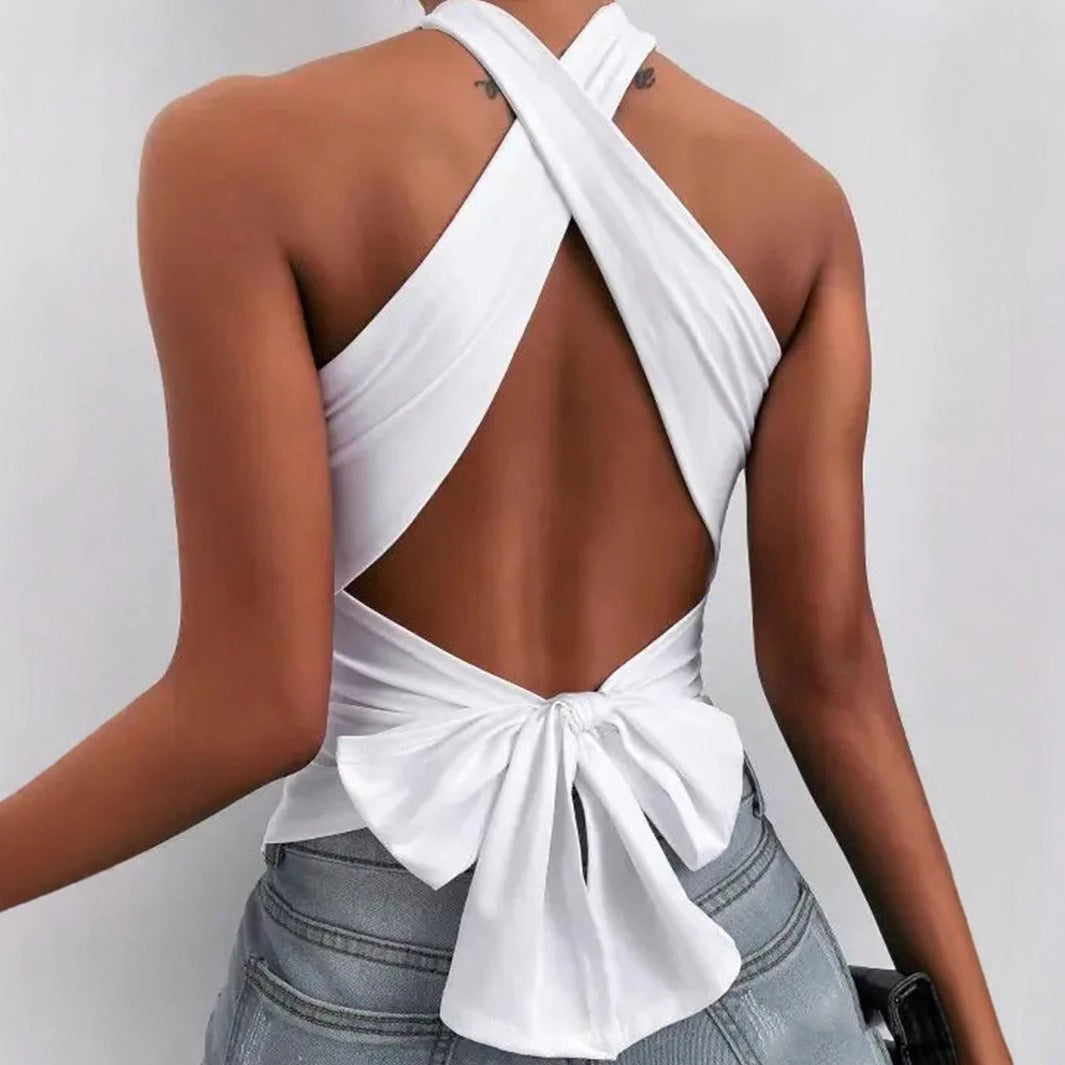 WezelBezel Backless Slim Cross Tee