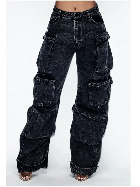 WezelBezel Multi-Pocket Retro Wide-Leg Jeans