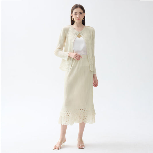 WezelBezel Apricot Cardigan Skirt Set