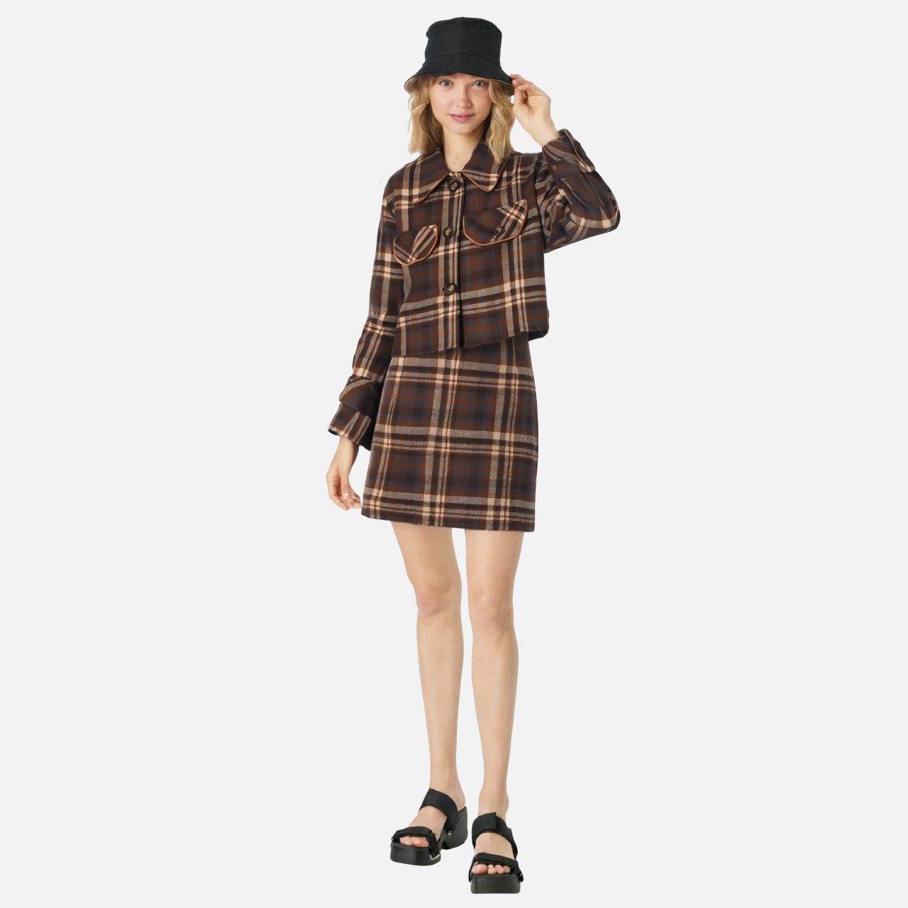 WezelBezel Plaid Jacket and Skirt Set - Street Style