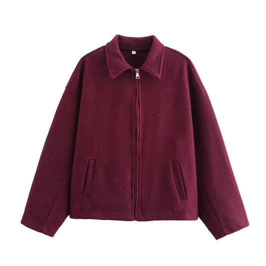 WezelBezel Wide Zipper Woolen Coat - Solid Color
