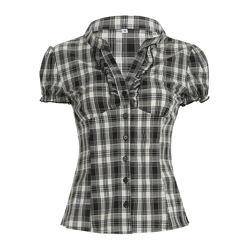 WezelBezel Checkered Puff Sleeve Shirt