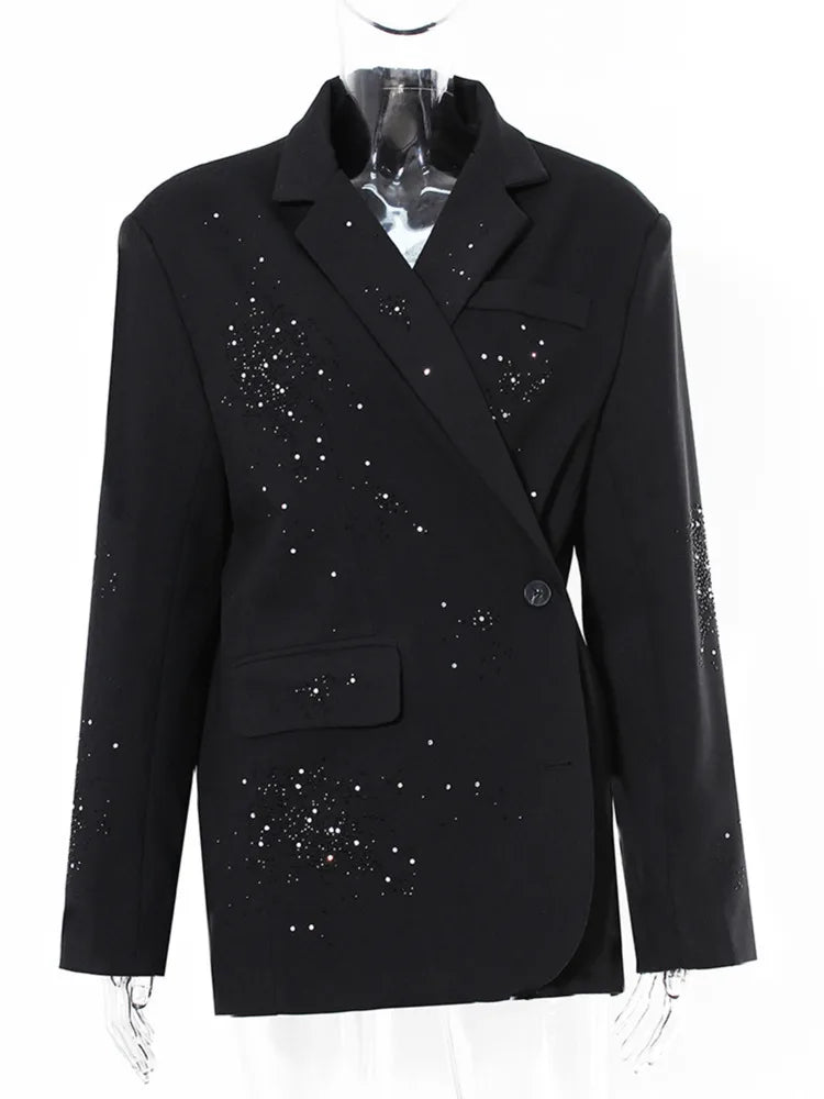 WezelBezel Rhinestone Suit Jacket - Irregular Style