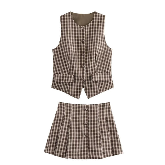WezelBezel Plaid Vest and Skirt Set