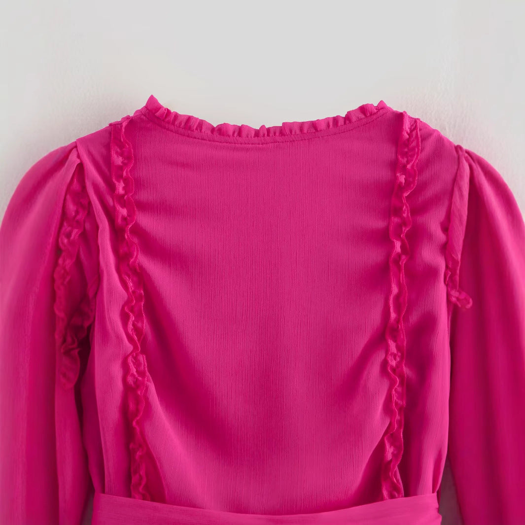 WezelBezel V-Neck Ruffle Belt Dress