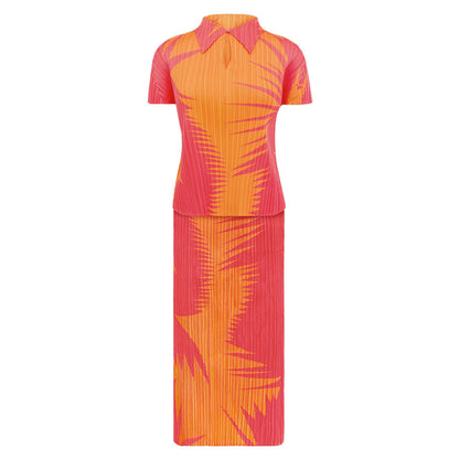 WezelBezel Pleated Split Skirt Set