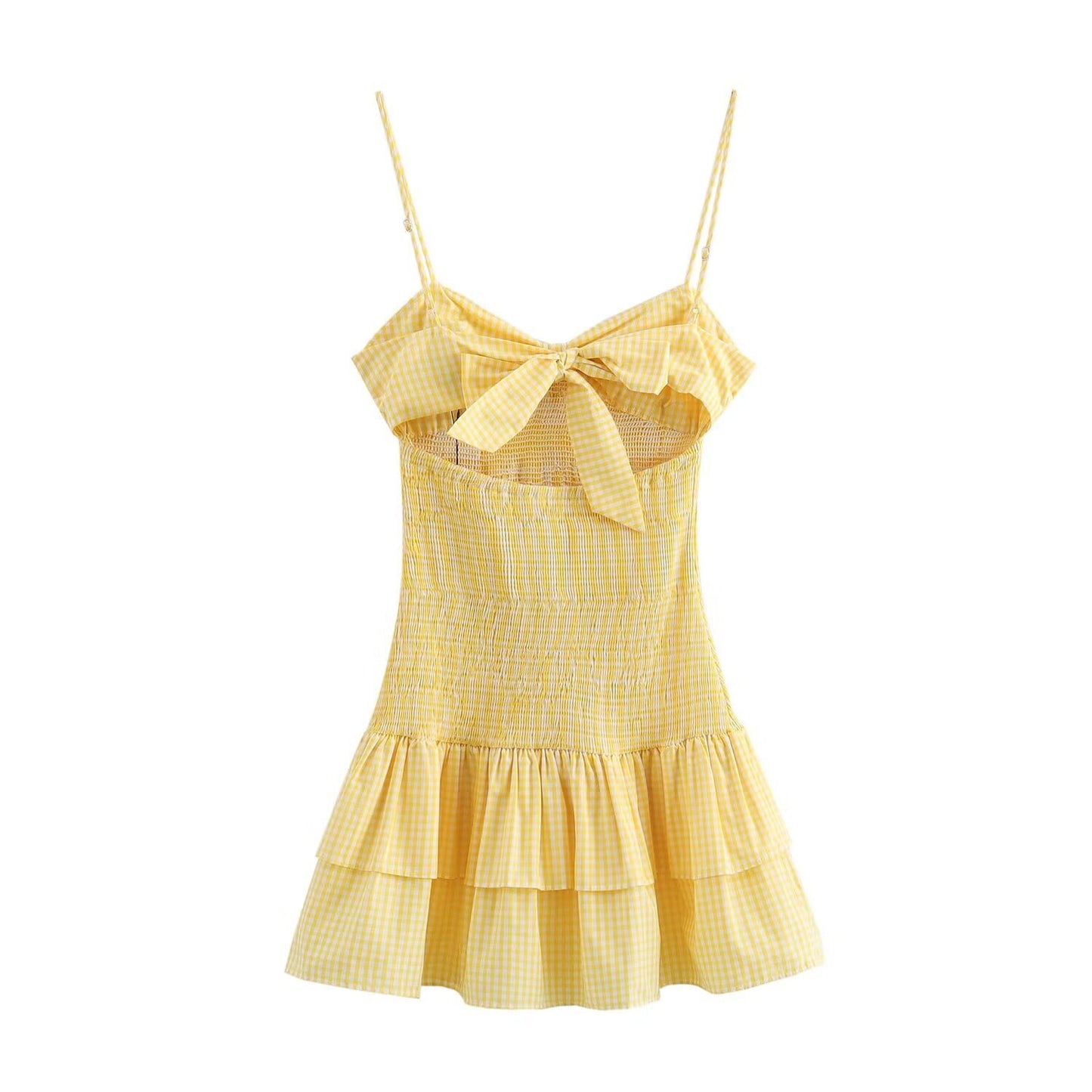 WezelBezel Plaid Bow Strapless Dress