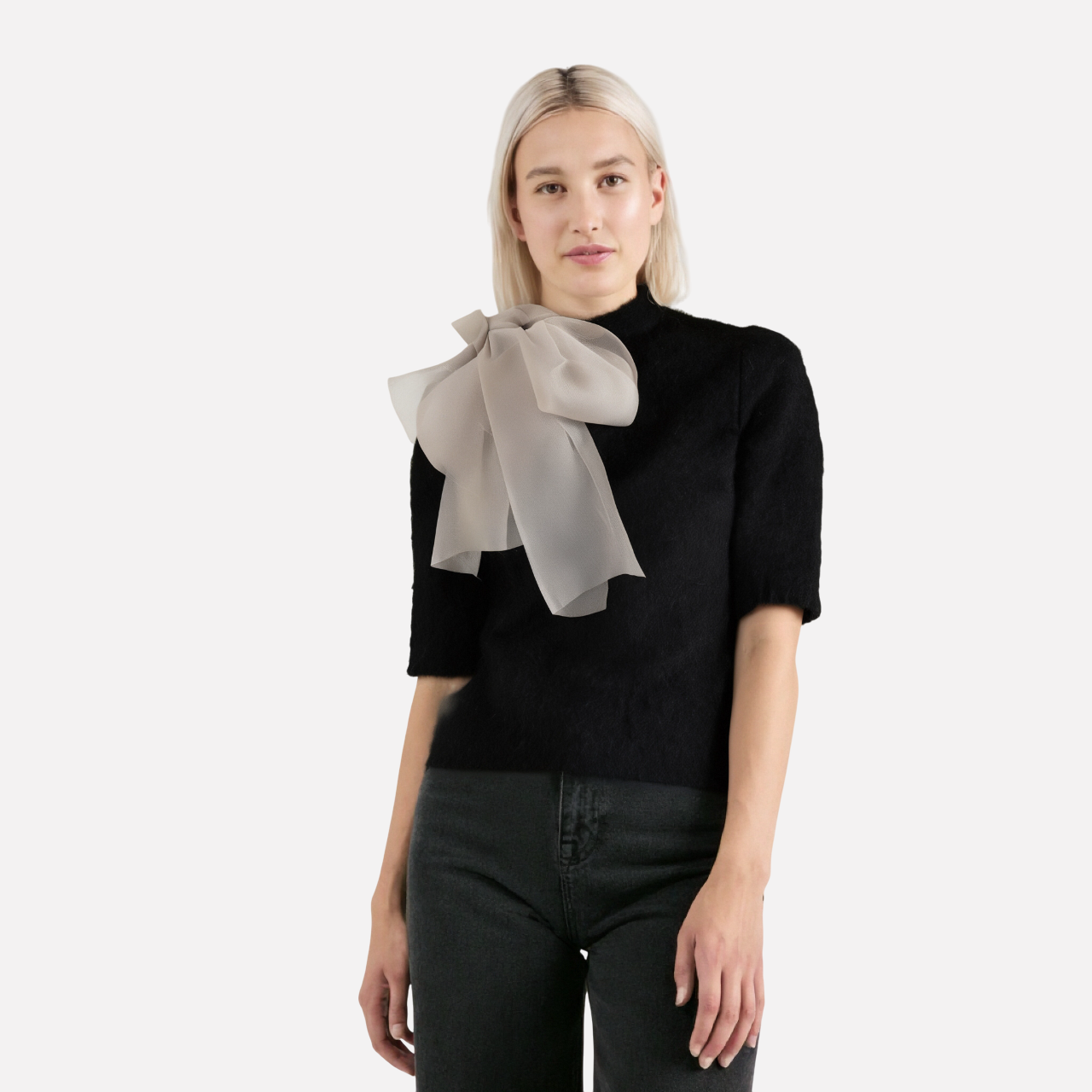 WezelBezel Sheer Bow Knit Top