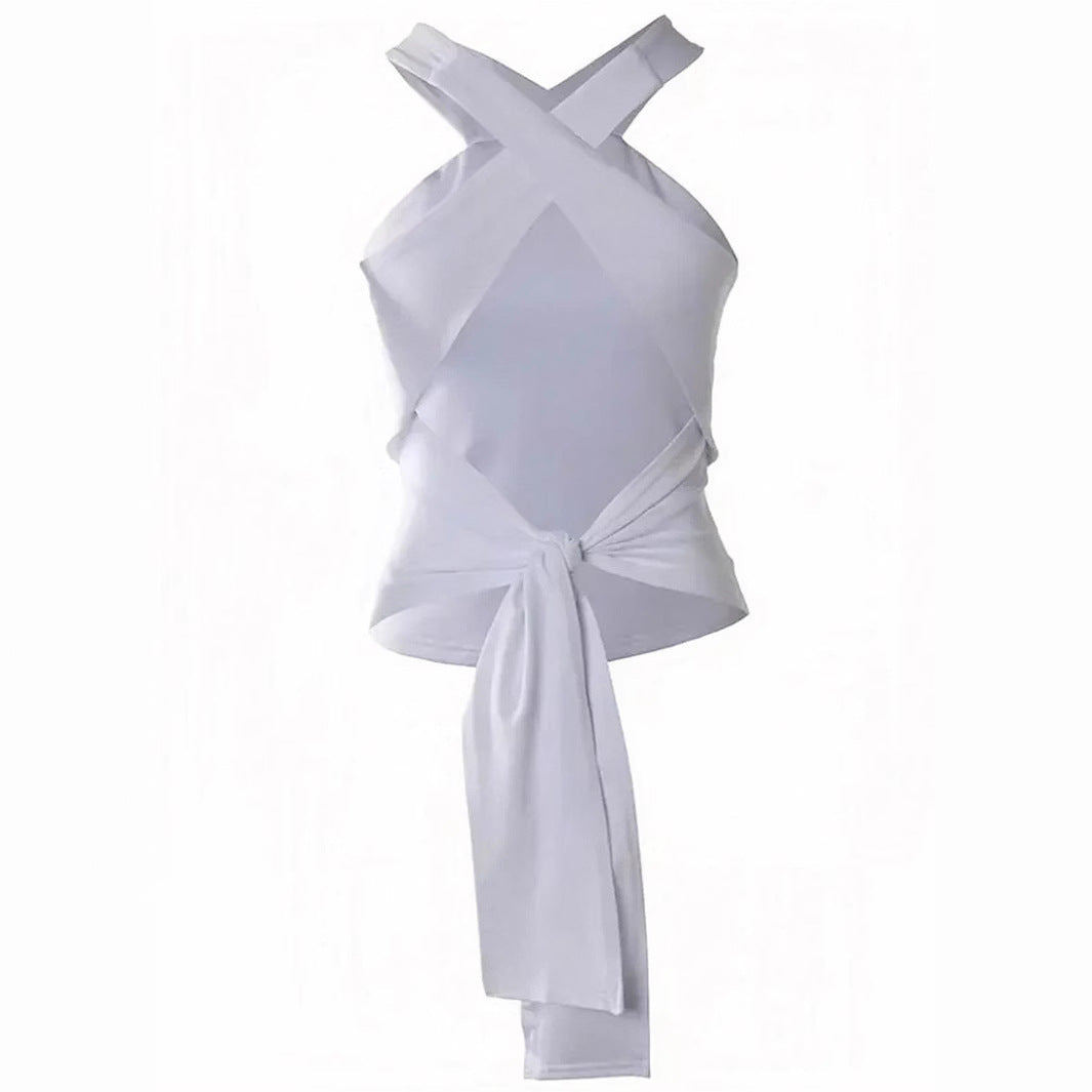 WezelBezel Backless Slim Cross Tee