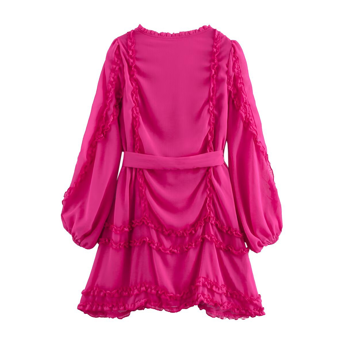 WezelBezel V-Neck Ruffle Belt Dress