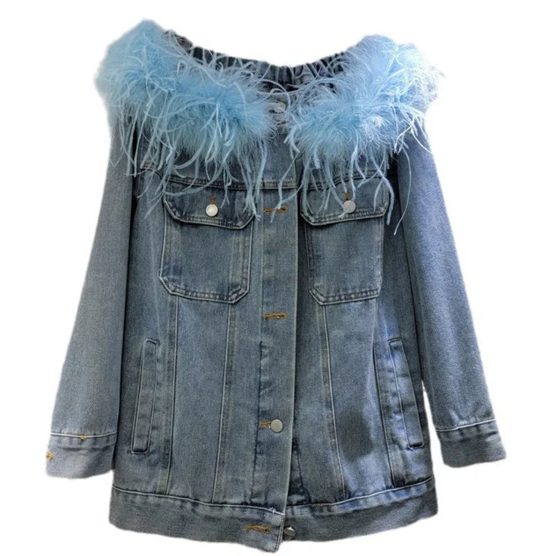 WezelBezel Denim Coat - Slash Neck Style