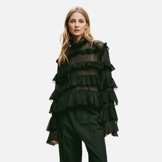 WezelBezel Lotus Sleeve Top – Stand-Up Collar and Elegant Design