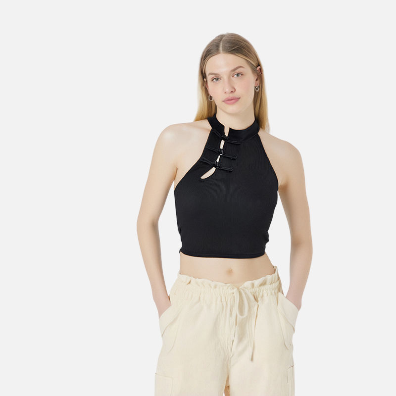 WezelBezel Qipao Button Crop Vest