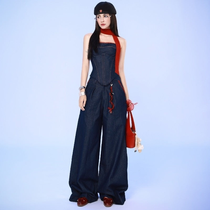 WezelBezel Strapless Vest + Wide Pants Set