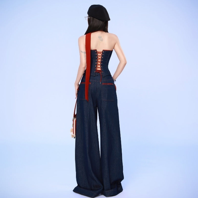 WezelBezel Strapless Vest + Wide Pants Set