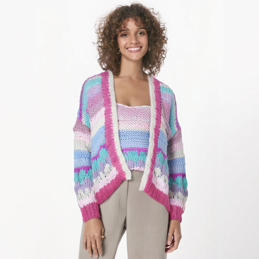 WezelBezel Striped Hand-Knit Cardigan – Chunky & Stylish