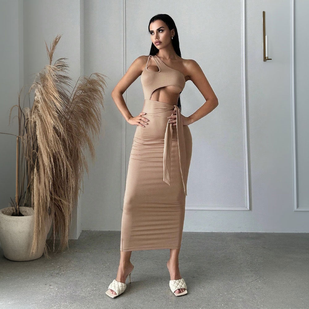 WezelBezel Asymmetric Long Slit Dress