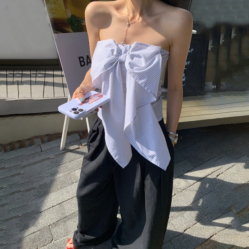 WezelBezel Striped Bow Tube Vest