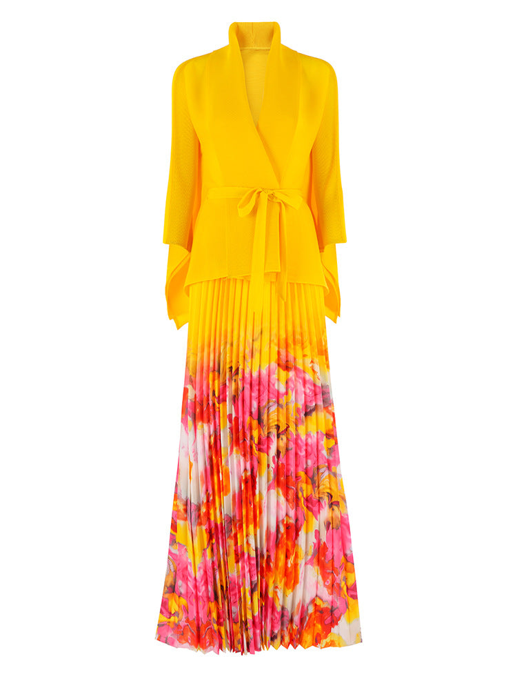 WezelBezel Pleated Lapel Midi Dress