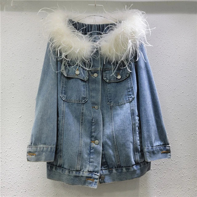 WezelBezel Denim Coat - Slash Neck Style