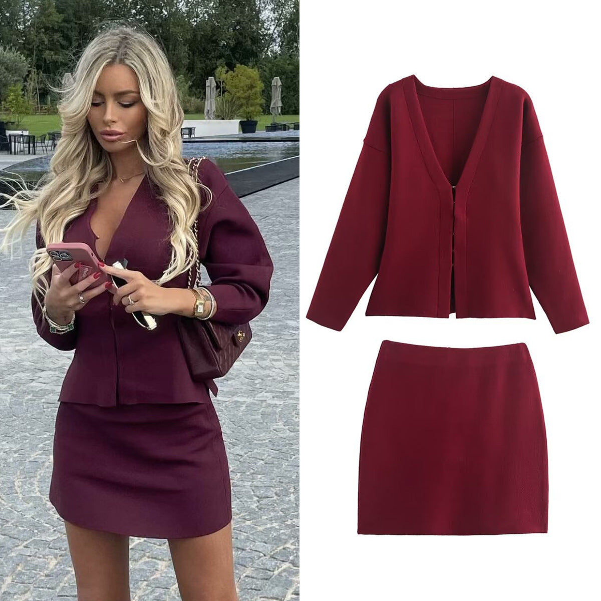 WezelBezel Slim Fit Jacket and Mini Skirt Set