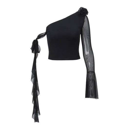 WezelBezel One-Shoulder Floral Long Tee